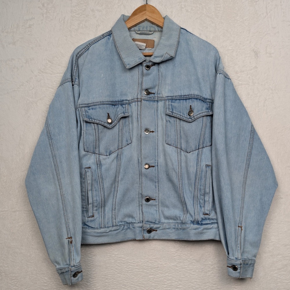 VTG Wrangler Hero Jacket Men M Light Blue Button Front Boxy Work Jean Denim 90s